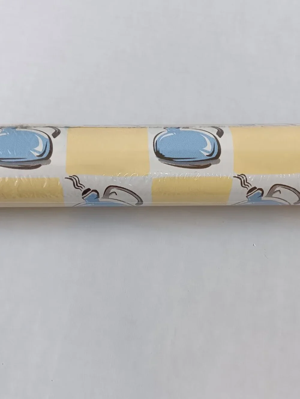 Lot of 3 Vintage Con-Tact Yellow w/ Blue Kettles Self-Adhesive Covering 9 Ft ea.